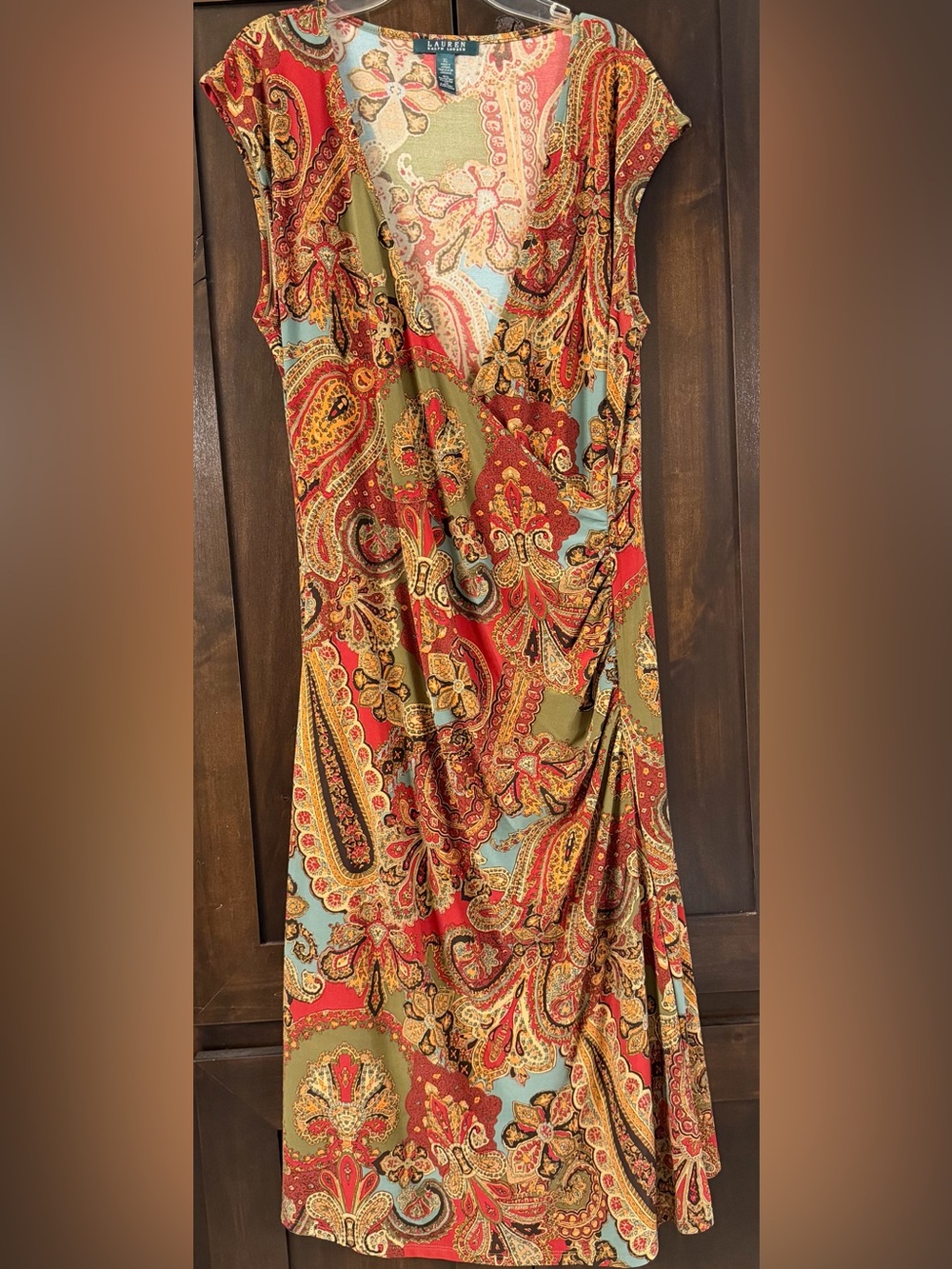 Lauren Ralph Lauren V-Neck Sleeveless Paisley Print Midi Dress Sz XL